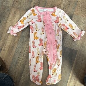 Cowboy Cowgirl Boots Pink Ruffled Footed onesie 0-3 months